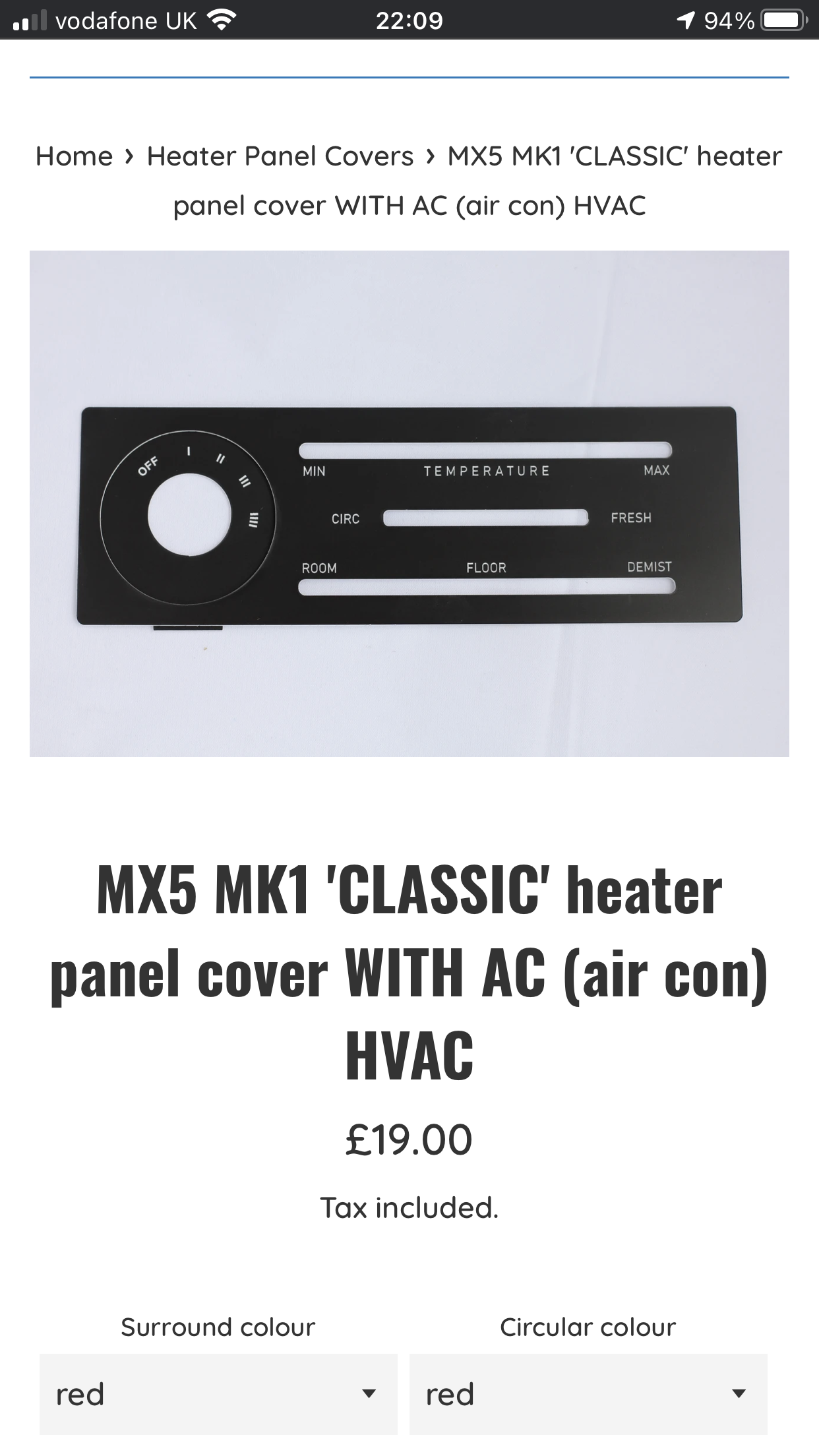 MK1NB  Heater Panel various colours